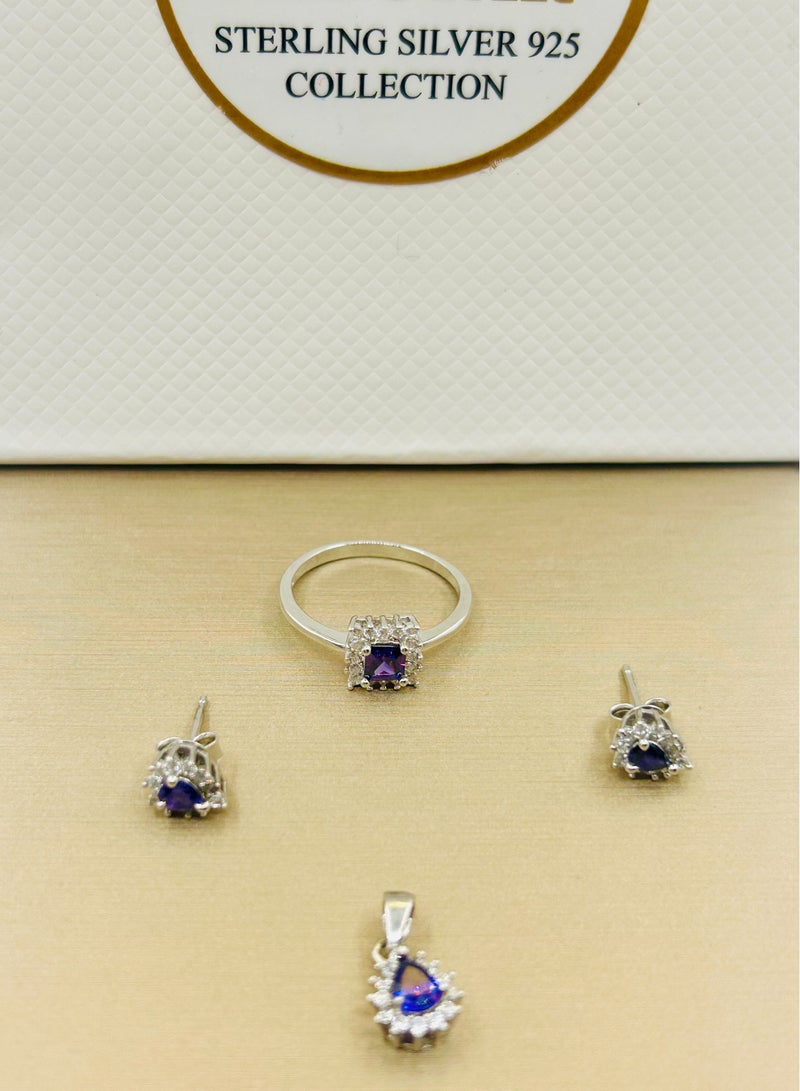 Sterling Silver Jewelry Set – Earrings, Locket, and Ring with Sparkling Zircon Stones | Elegant Set for Women - Image 2