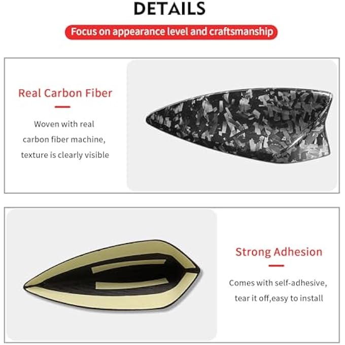 rayihni Compatible with Antenna Cover Shark Fin Trim Hood Forged Carbon Fiber Automotive Roof Aerials for Camaro 2016-2022 Cadillac XT4 2018-2022 XT5 2016-2019 (Black) - Image 3