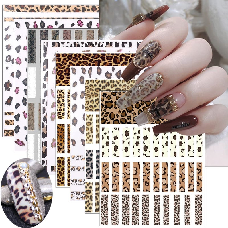 8Sheets Leopard Nail Stickers  3D SelfAdhesive Designer Nail Decals for Leopard Print Girls DIY Nail Art Decoration