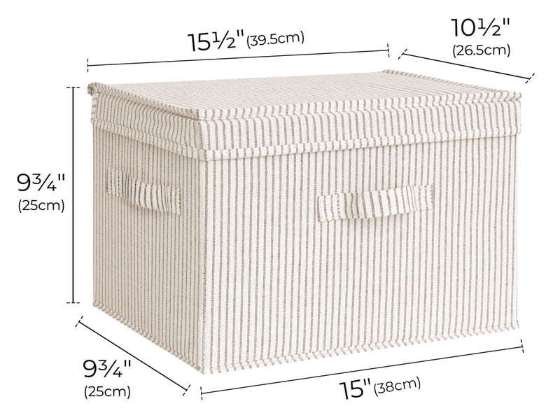 StorageWorks Fabric Storage Bins with Lid, Decorative Storage Boxes for Shelves, Stackable Closet Organizer Basket with Handles, Large, Khaki and Beige Stripes, 2-Pack - Image 2