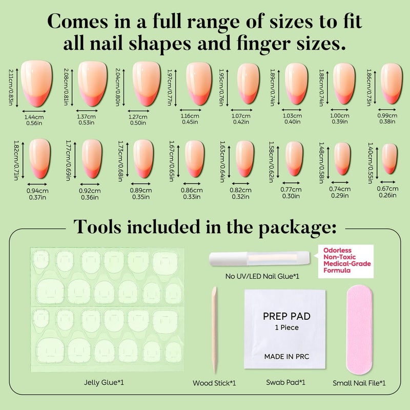 Luxbon French Tip Press On Acrylic False Nails Short Almond with No-Cure Nail Glue and Tool Set - Glue On Nails Soft Gel Tips 25-30 Pieces Full Size Set, Reusable Fake Nails, Hot Pink Extra part combo compatible - Image 3
