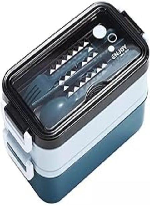 lunch box for you and your children P5 Pure Hygienic Plastic 3 round violin with hanging and fork and anti-spill clips with a transparent cover, it also has a mobile holder (blue)