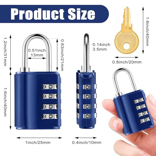 Kenning Combination Padlock 4 Digit Combination Lock with Keys Locker Resetable Security Outdoor Waterproof Gate Lock for School Sports Gym Locker Employee Fence CaseSapphire10 Pcs - Image 3