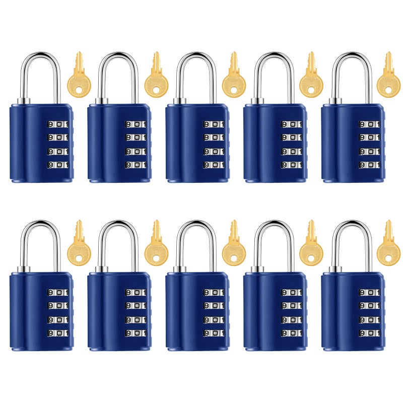 Kenning Combination Padlock 4 Digit Combination Lock with Keys Locker Resetable Security Outdoor Waterproof Gate Lock for School Sports Gym Locker Employee Fence CaseSapphire10 Pcs - Image 2