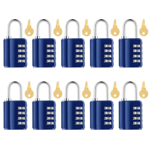Kenning Combination Padlock 4 Digit Combination Lock with Keys Locker Resetable Security Outdoor Waterproof Gate Lock for School Sports Gym Locker Employee Fence CaseSapphire10 Pcs - Image 1