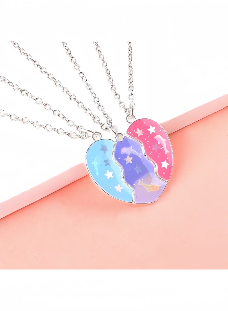 أروى بفف القلائد 3 قطعة الصداقة المغناطيسي القلائد أفضل الأصدقاء القلب قلادة لطيف تصميم سلسلة القلائد ، للفتيات النساء الصداقة مجوهرات هدايا للأطفال - Image 1