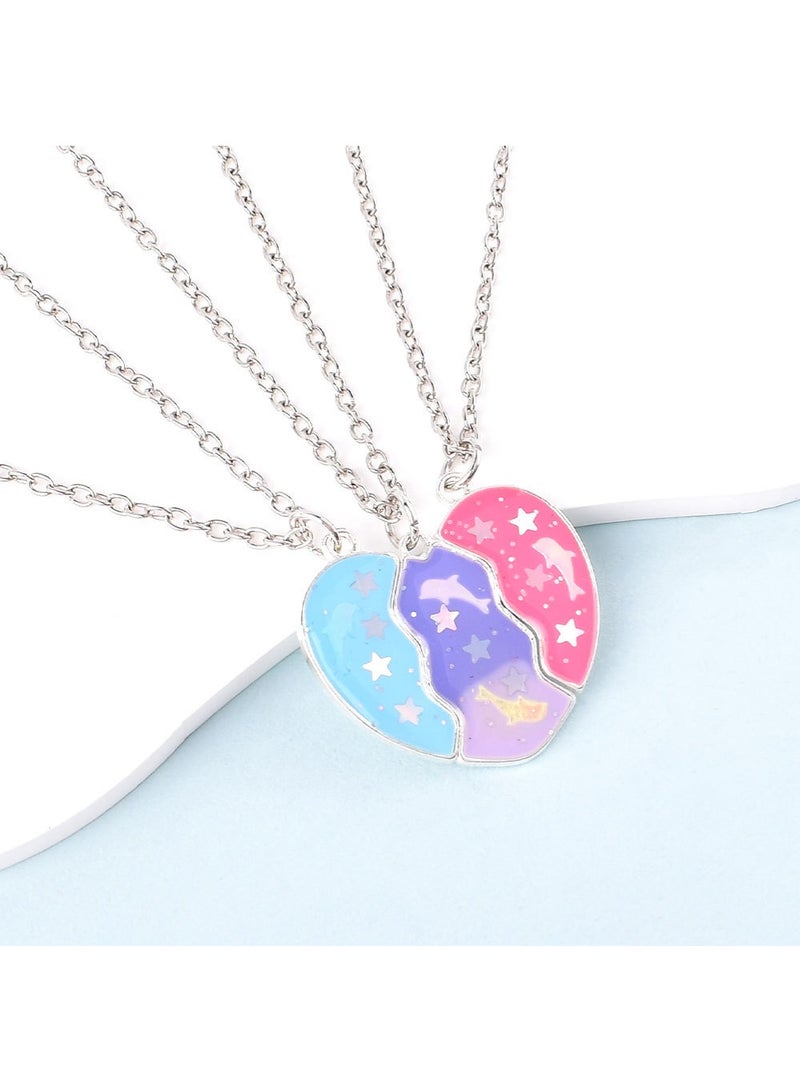 أروى بفف القلائد 3 قطعة الصداقة المغناطيسي القلائد أفضل الأصدقاء القلب قلادة لطيف تصميم سلسلة القلائد ، للفتيات النساء الصداقة مجوهرات هدايا للأطفال - Image 2