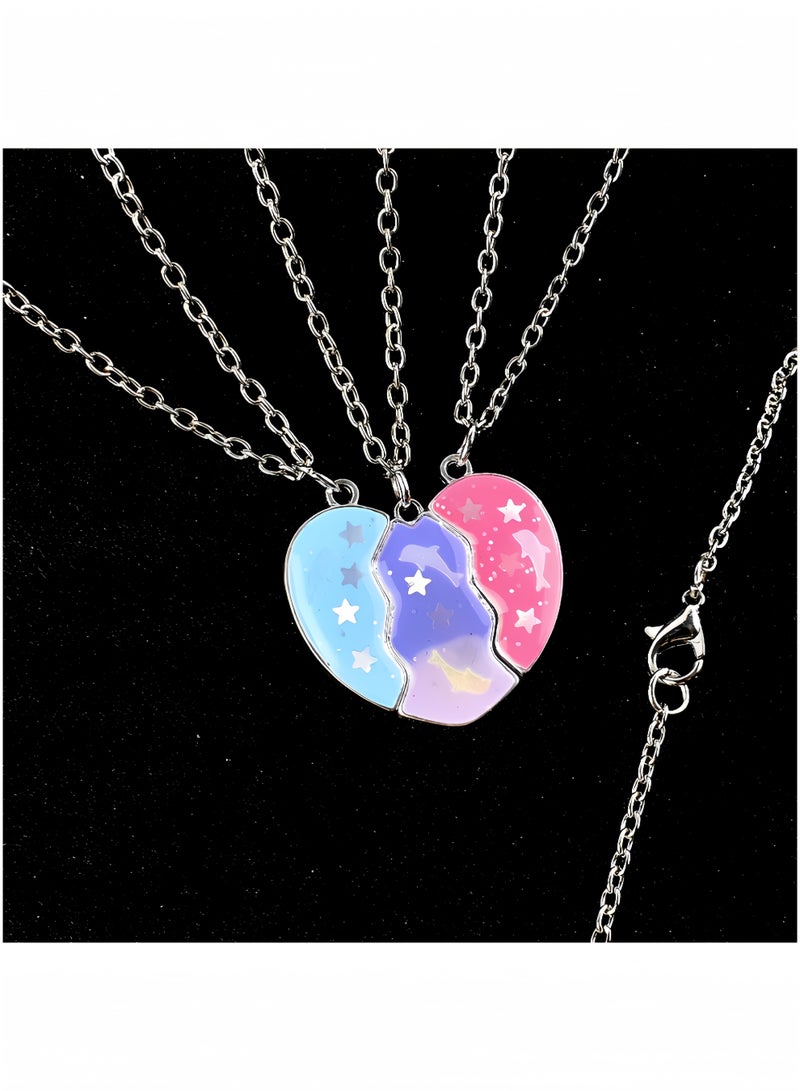 أروى بفف القلائد 3 قطعة الصداقة المغناطيسي القلائد أفضل الأصدقاء القلب قلادة لطيف تصميم سلسلة القلائد ، للفتيات النساء الصداقة مجوهرات هدايا للأطفال - Image 3