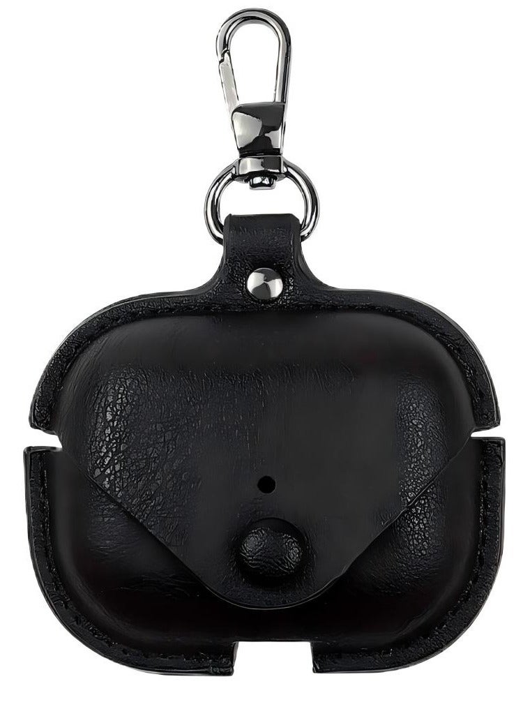 For Apple Airpods Pro 3 Protective Case, Leather Earphone Case Headset Protector Cover with Keychain Black