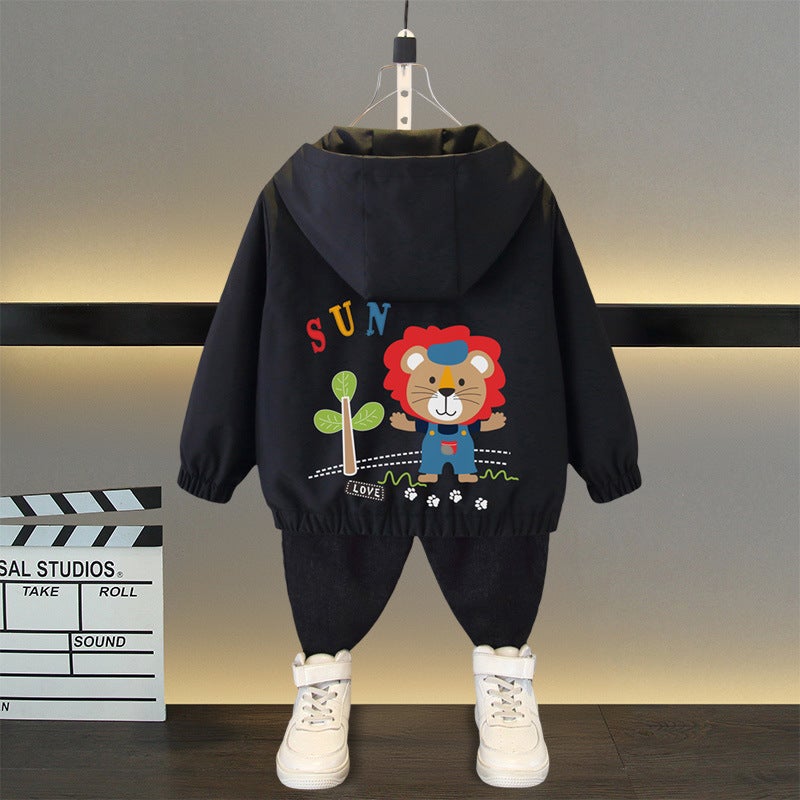 Boys Coat Spring and Autumn 2025 Childrens Wear New Spring Jacket Windbreaker Large Childrens Spring Clothes Boys Western Style Charge Clothes Black (Pocket Lion) 