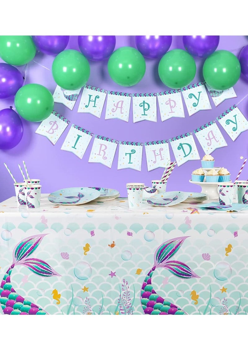 Zikra Mermaid Table Cover, 3 Pack Disposable Printed Plastic Tablecloth Party Supplies for Kids Girls Birthday Baby Mermaid Themed Under The Sea Party Decoration (42.5 × 70.8 Inch) - Image 4