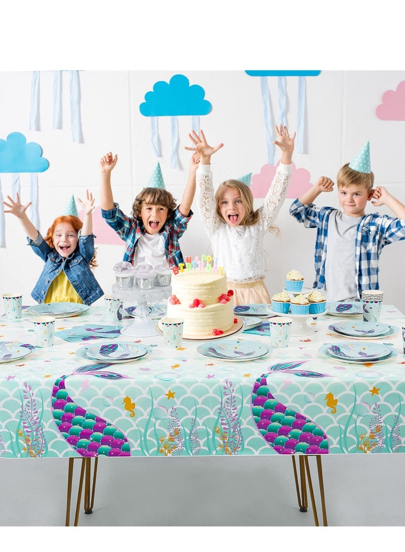 Zikra Mermaid Table Cover, 3 Pack Disposable Printed Plastic Tablecloth Party Supplies for Kids Girls Birthday Baby Mermaid Themed Under The Sea Party Decoration (42.5 × 70.8 Inch) - Image 5
