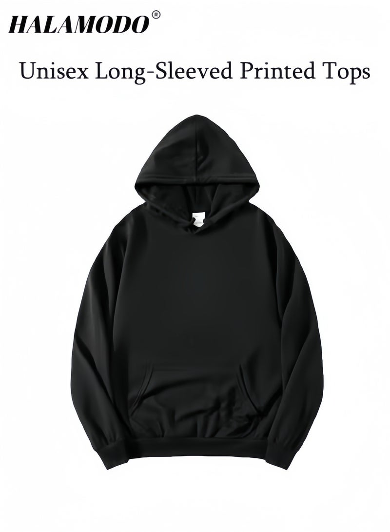 هالامودو بلوزات بأكمام طويلة مطبوعة بأكمام طويلة مطبوعة للجنسين بلوزات كاجوال بلوزات رياضية ناعمة أزياء شبابية بأربطة وجيوب كبيرة للارتداء اليومي - Image 1