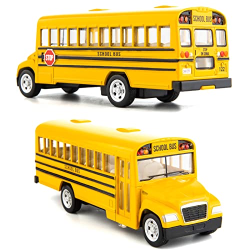 BDTCTK Diecast Yellow School Bus Toy Cars for Kids - 5 Inch Pull Back Car with Opening Doors and Rubber Tires - Image 4