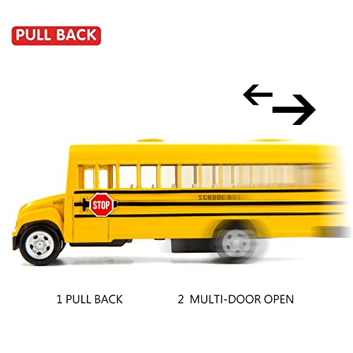 BDTCTK Diecast Yellow School Bus Toy Cars for Kids - 5 Inch Pull Back Car with Opening Doors and Rubber Tires - Image 3