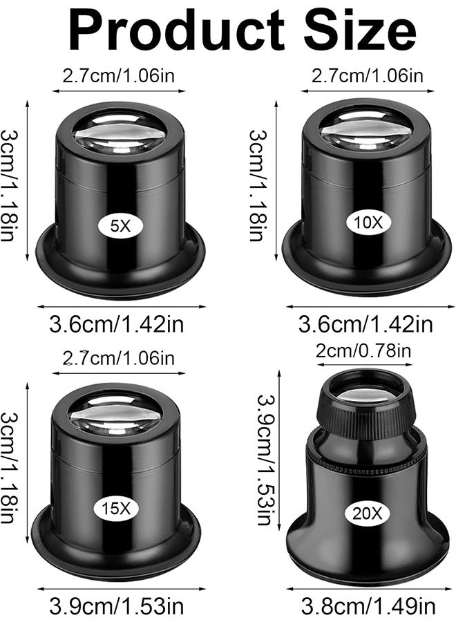 مكبرة أحادية العين من 4 قطع مكبرة 5X/10X/15X/20X، مكبر محمول باليد اليدوية، عدسات عدسات، حلقات عين مكبرة لختم الألماس الجواهر، قراءة الصحف، إصلاح ساعات الحرفية - Image 2