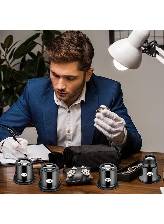 مكبرة أحادية العين من 4 قطع مكبرة 5X/10X/15X/20X، مكبر محمول باليد اليدوية، عدسات عدسات، حلقات عين مكبرة لختم الألماس الجواهر، قراءة الصحف، إصلاح ساعات الحرفية - Image 4