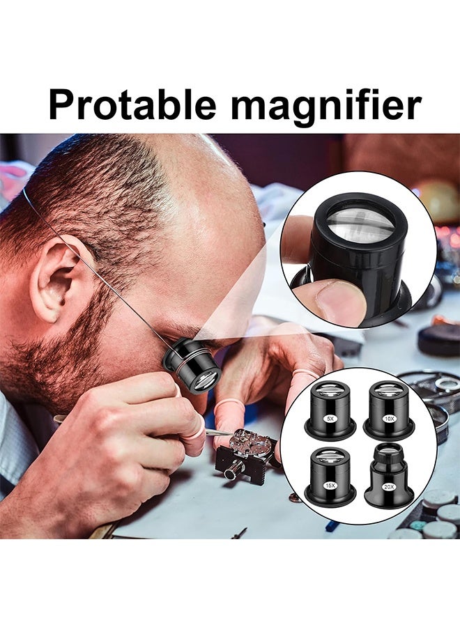 مكبرة أحادية العين من 4 قطع مكبرة 5X/10X/15X/20X، مكبر محمول باليد اليدوية، عدسات عدسات، حلقات عين مكبرة لختم الألماس الجواهر، قراءة الصحف، إصلاح ساعات الحرفية - Image 5
