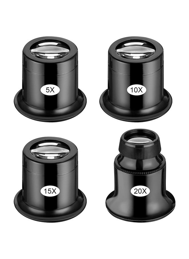 مكبرة أحادية العين من 4 قطع مكبرة 5X/10X/15X/20X، مكبر محمول باليد اليدوية، عدسات عدسات، حلقات عين مكبرة لختم الألماس الجواهر، قراءة الصحف، إصلاح ساعات الحرفية - Image 1