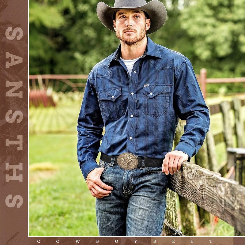 SANSTHS Western Cowboy Belts for Men Women, Mens Western Belt Bull Buckle Country Belt Cowboy Leather Belt for Jeans, Bronze Bull/Black Belt - Image 4