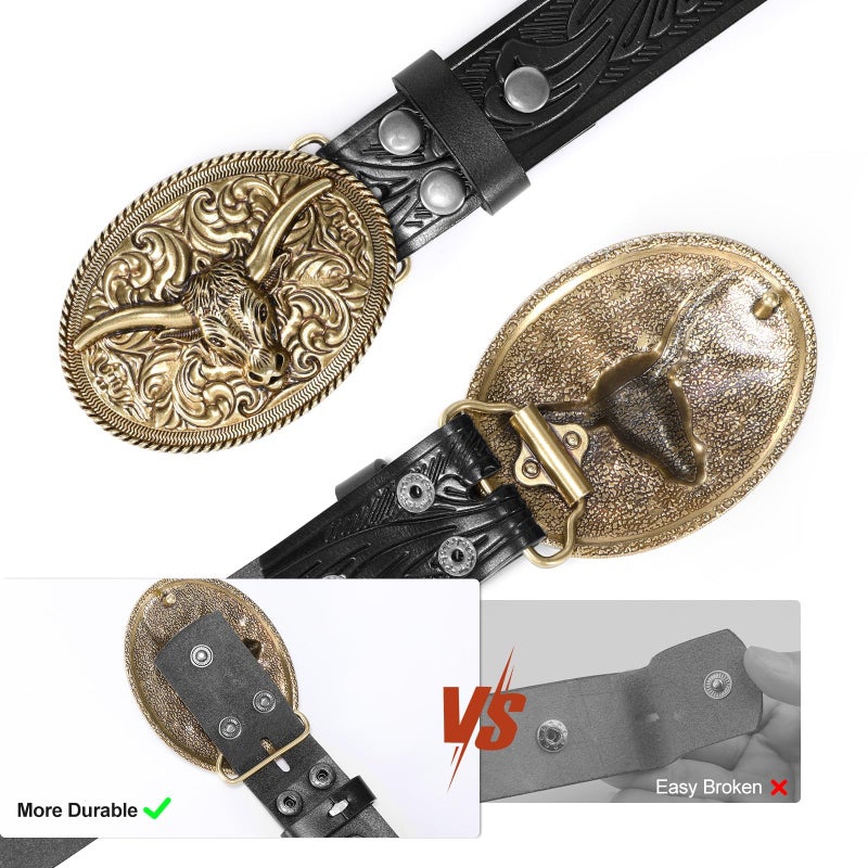 SANSTHS Western Cowboy Belts for Men Women, Mens Western Belt Bull Buckle Country Belt Cowboy Leather Belt for Jeans, Bronze Bull/Black Belt - Image 5