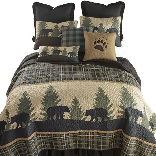 Donna Sharp Full/Queen Quilt - Bear Walk Plaid Lodge Quilt with Bear Pattern - Fits Queen Size and Full Size Beds - Machine Washable - Image 2