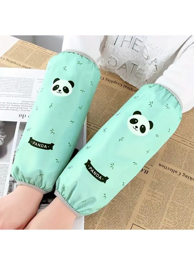 Green Panda Themed PVC Kitchen Office Arm Sleeves Waterproof Oil Resistant Dirt Proof - Image 4