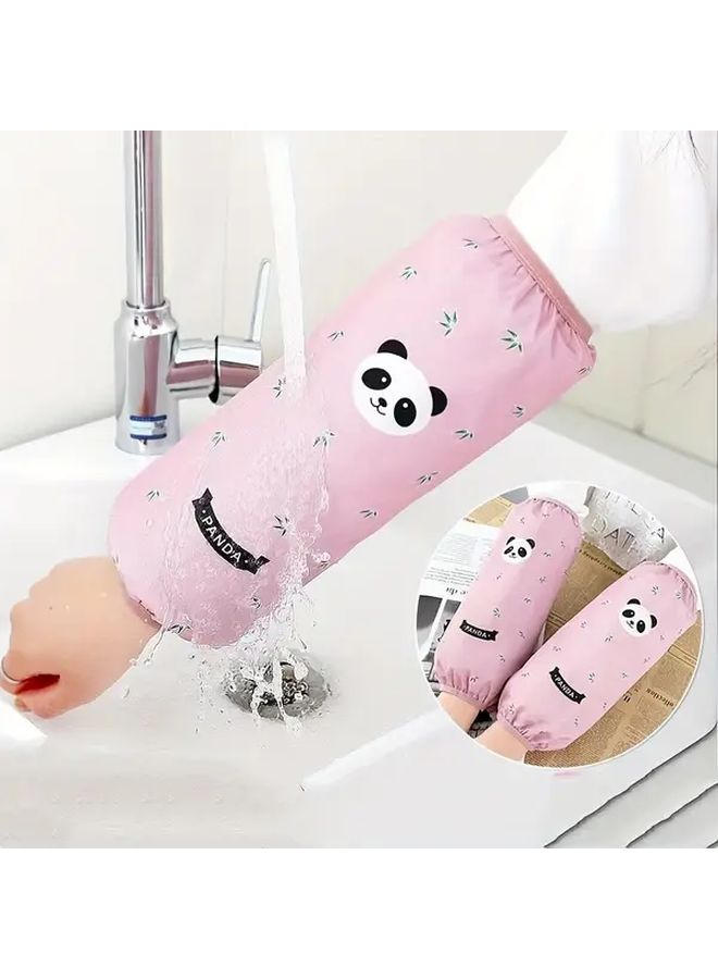 Green Panda Themed PVC Kitchen Office Arm Sleeves Waterproof Oil Resistant Dirt Proof - Image 1