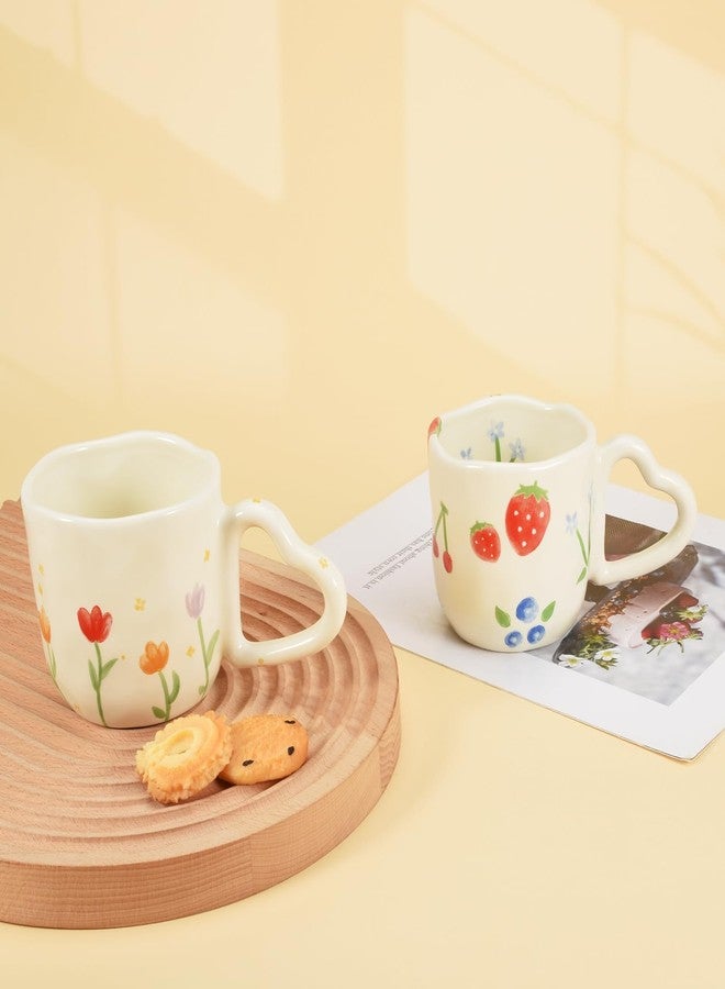 Koythin Ceramic Coffee Mug, Novetly Printed Flower Cup with Heart Shaped Handle for Office and Home, 8.5 oz/250 ml for Latte Tea Milk (Strawberrys and Blue Flowers) - Image 5