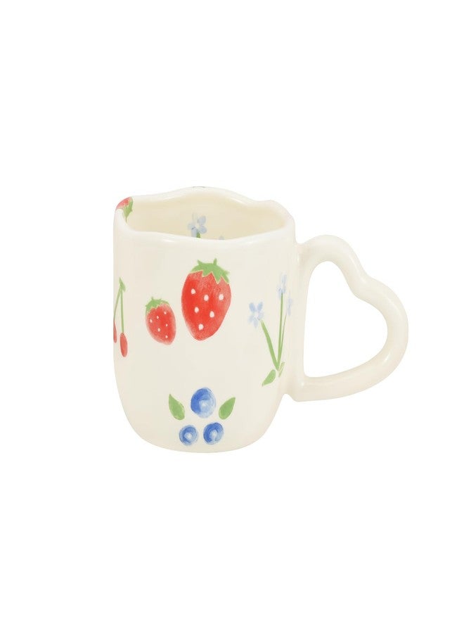 Koythin Ceramic Coffee Mug, Novetly Printed Flower Cup with Heart Shaped Handle for Office and Home, 8.5 oz/250 ml for Latte Tea Milk (Strawberrys and Blue Flowers) - Image 1