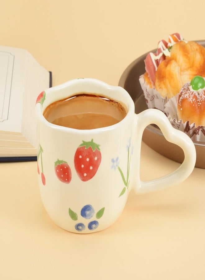Koythin Ceramic Coffee Mug, Novetly Printed Flower Cup with Heart Shaped Handle for Office and Home, 8.5 oz/250 ml for Latte Tea Milk (Strawberrys and Blue Flowers) - Image 3