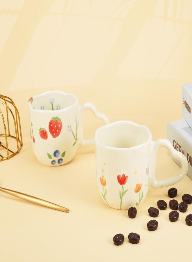 Koythin Ceramic Coffee Mug, Novetly Printed Flower Cup with Heart Shaped Handle for Office and Home, 8.5 oz/250 ml for Latte Tea Milk (Strawberrys and Blue Flowers) - Image 4
