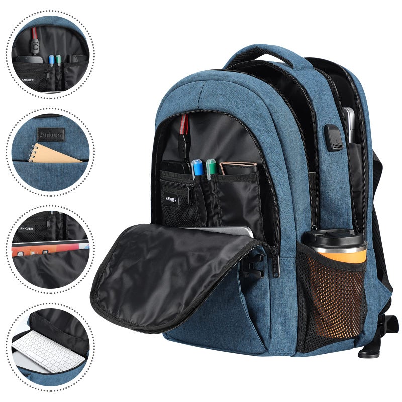 ANKUER ANKUER Backpacks for Men, Backpack Fits Up 15.6 in Laptop Backpack for Travel, Backpacks with USB Charging Port, Work Business Backpack for School (Blue)  - Image 2
