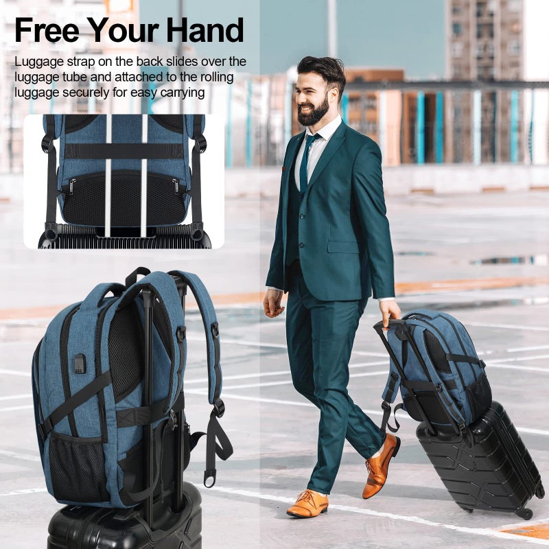 ANKUER Backpacks for Men, Backpack Fits Up 15.6 in Laptop Backpack for Travel, Backpacks with USB Charging Port, Work Business Backpack for School (Blue)