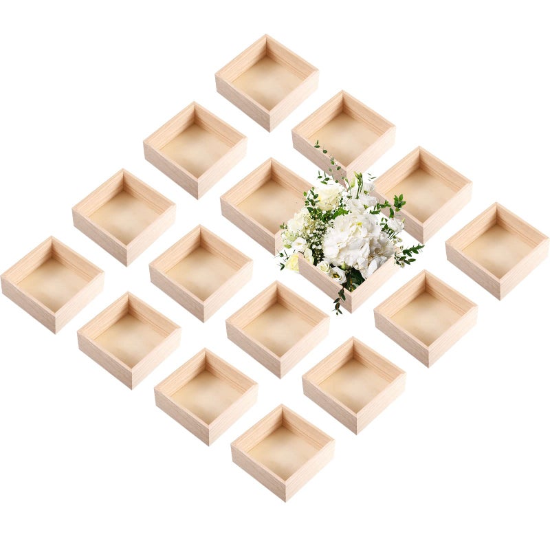 Yookeer 16 Pack 24 Pack Unfinished Wooden Box 6 x 6 Inch Square Rustic Wooden Box Craft Storage Organizer for Storage Art Collectibles Home Decor Desktop Decor Plant Pot Drawer DIY Craft