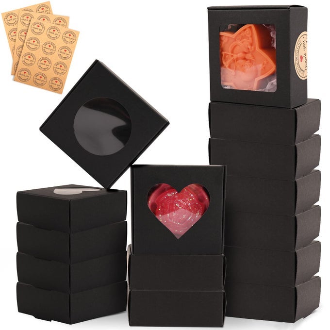 30 PCS BLACK SOAP BOXES FOR HOMEMADE SOAP 295 X 295X 118 INCH PACKAGING GIFT BOXES WITH WINDOW SMALL SQUARE SOAP WRAPPING BOXES BLACK