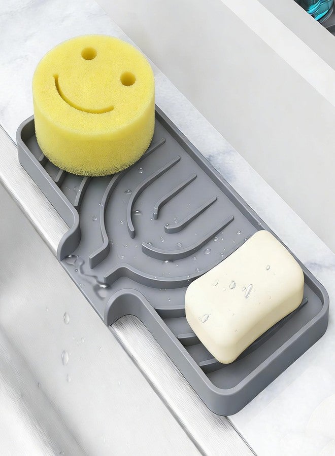 JIUBAR Soap Dish Drying Mat, Sponge Holder & Soap Holder for Kitchen, Bathroom Sink Sponge Drying Rack & Sink Organize Tray for Efficient Storage, Multifunctional Kitchen Organizer(gray) - Image 1
