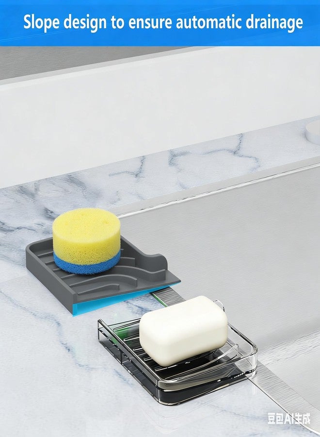 JIUBAR Soap Dish Drying Mat, Sponge Holder & Soap Holder for Kitchen, Bathroom Sink Sponge Drying Rack & Sink Organize Tray for Efficient Storage, Multifunctional Kitchen Organizer(gray) - Image 5