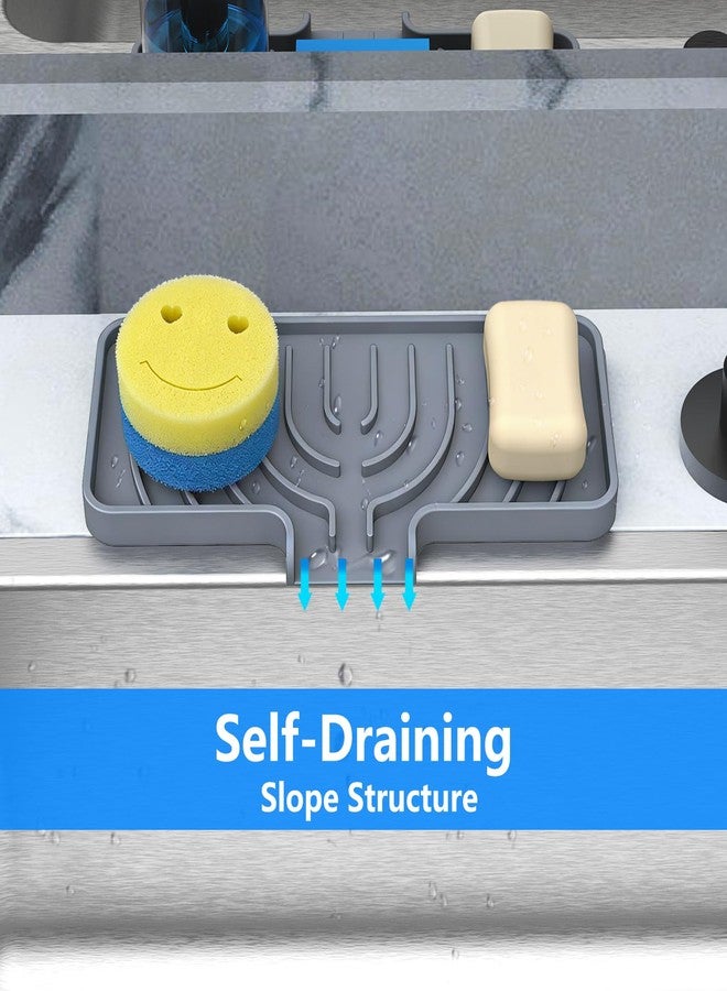 JIUBAR Soap Dish Drying Mat, Sponge Holder & Soap Holder for Kitchen, Bathroom Sink Sponge Drying Rack & Sink Organize Tray for Efficient Storage, Multifunctional Kitchen Organizer(gray) - Image 3