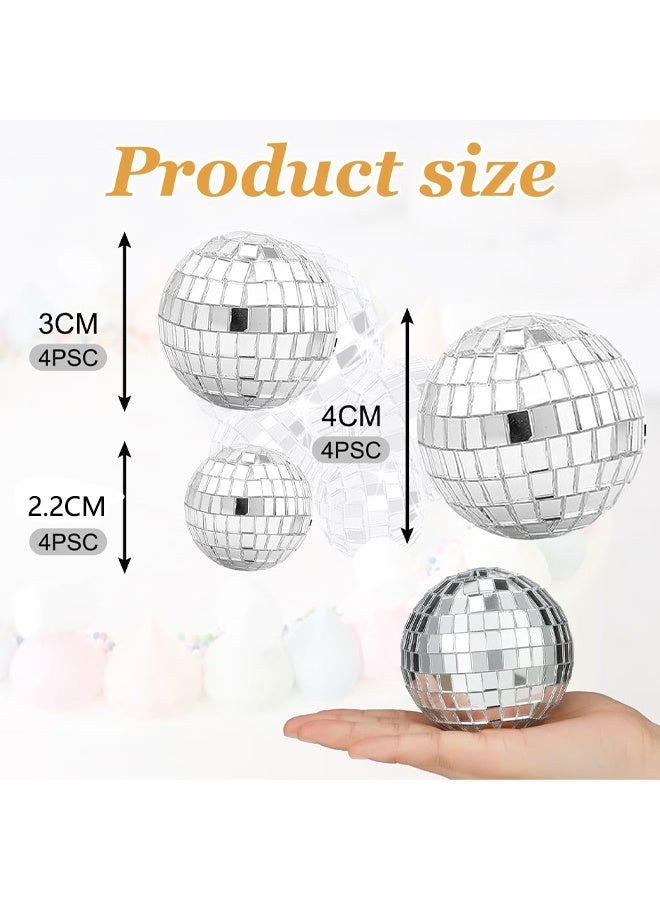 12 Pack Disco Ball Cake Decorations, Mini Reflective Mirror Balls for Birthday Party Decor, Cupcake Toppers, Retro Theme Supplies, Silver Ornaments for 70s, 80s, 90s Celebrations - Image 2