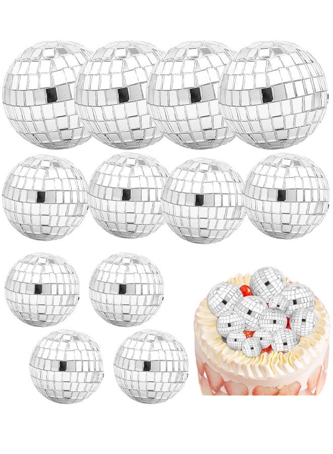 12 Pack Disco Ball Cake Decorations, Mini Reflective Mirror Balls for Birthday Party Decor, Cupcake Toppers, Retro Theme Supplies, Silver Ornaments for 70s, 80s, 90s Celebrations - Image 1