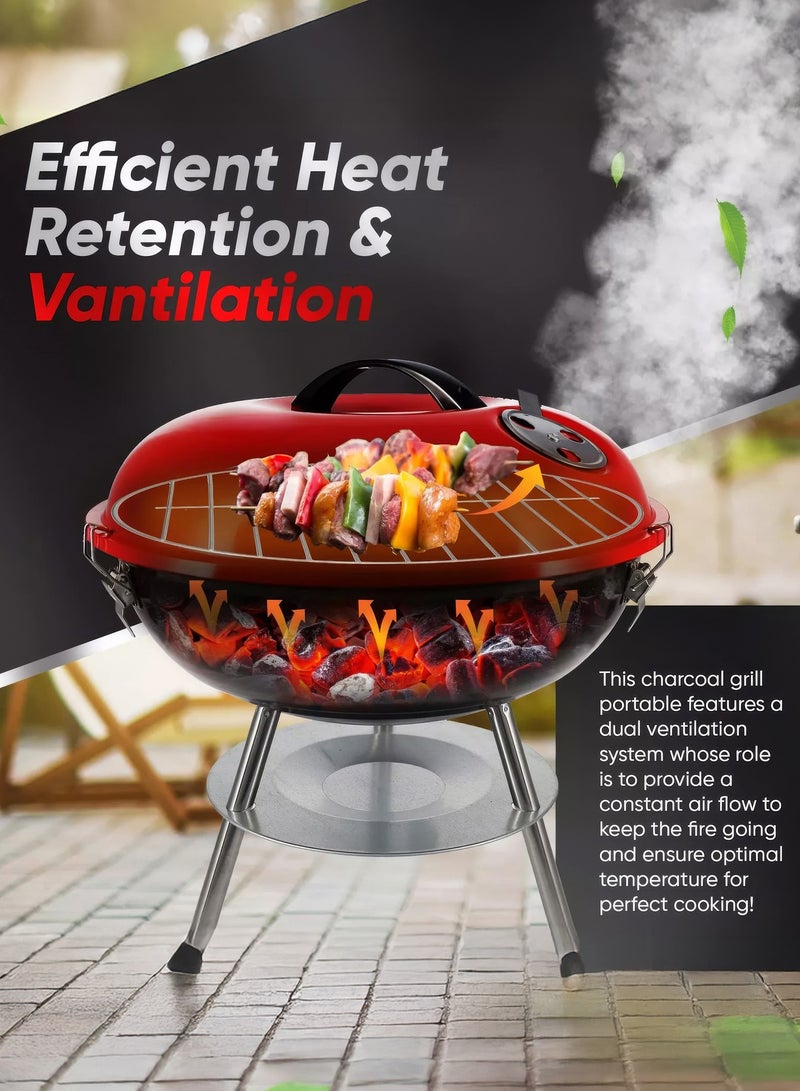 رينوفو شواية فحم محمولة للشواء في الهواء الطلق مقاس 14 بوصة - شواية ومدخنة للنزهات الخارجية والفناء والحديقة الخلفية والتخييم - Image 4