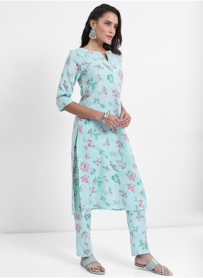 Vishudh - Women Blue Floral Printed Kurta Set with Dupatta by Styli - Image 1