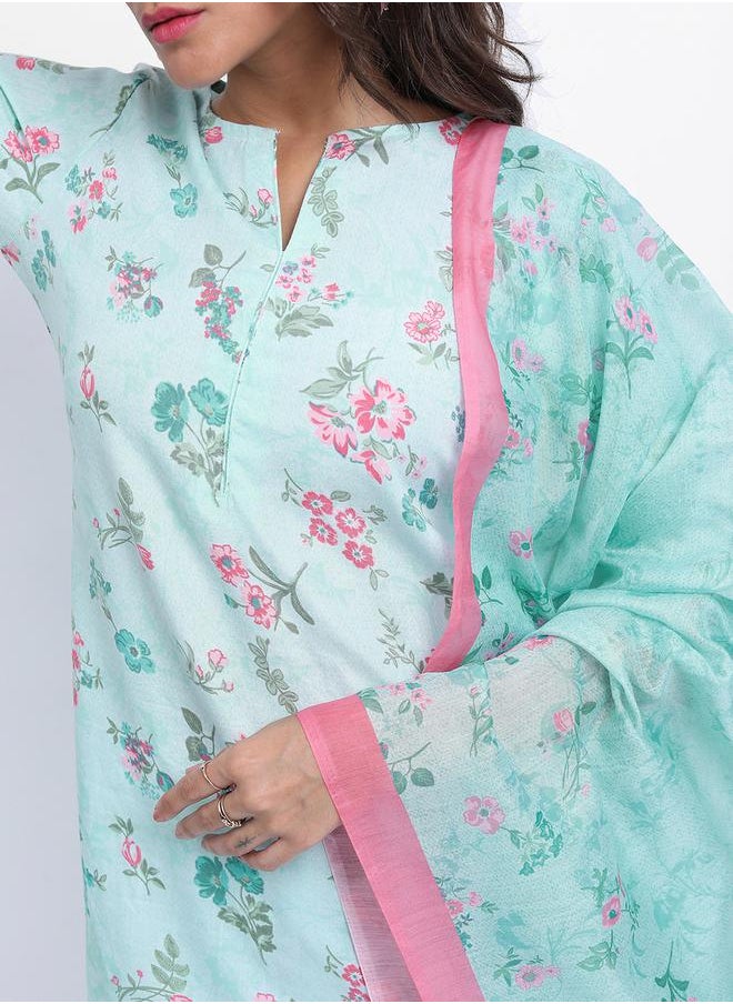 Vishudh - Women Blue Floral Printed Kurta Set with Dupatta by Styli - Image 1
