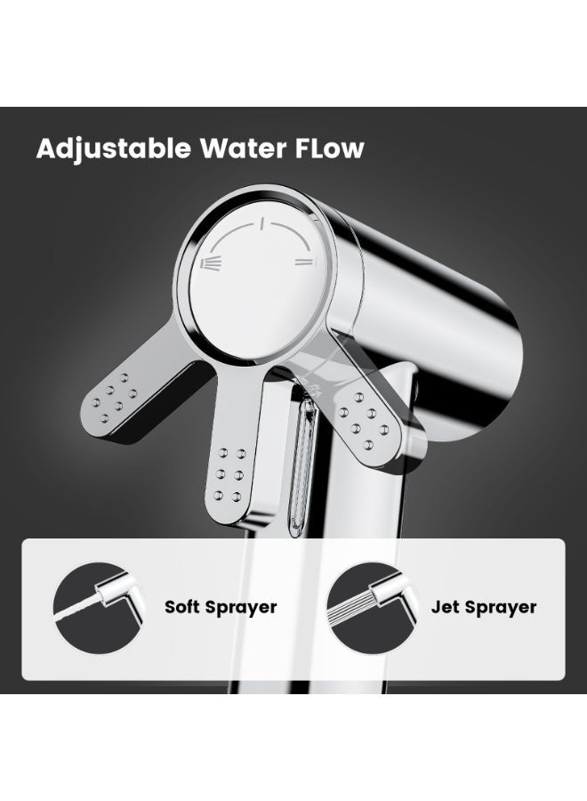 Jomoo Shattaf Set with Hose, Handheld Bidet Sprayer Adjustable Soft and Jet Spray for Personal Hygiene Cloth Diaper Toilet and Bathroom Cleaning, Chrome Finish (G1/2 Thread) - Image 3