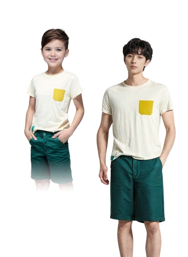 LoryLux Boys' White & Yellow Pocket T-Shirt – 100% Organic Cotton, Short Sleeve - Image 1