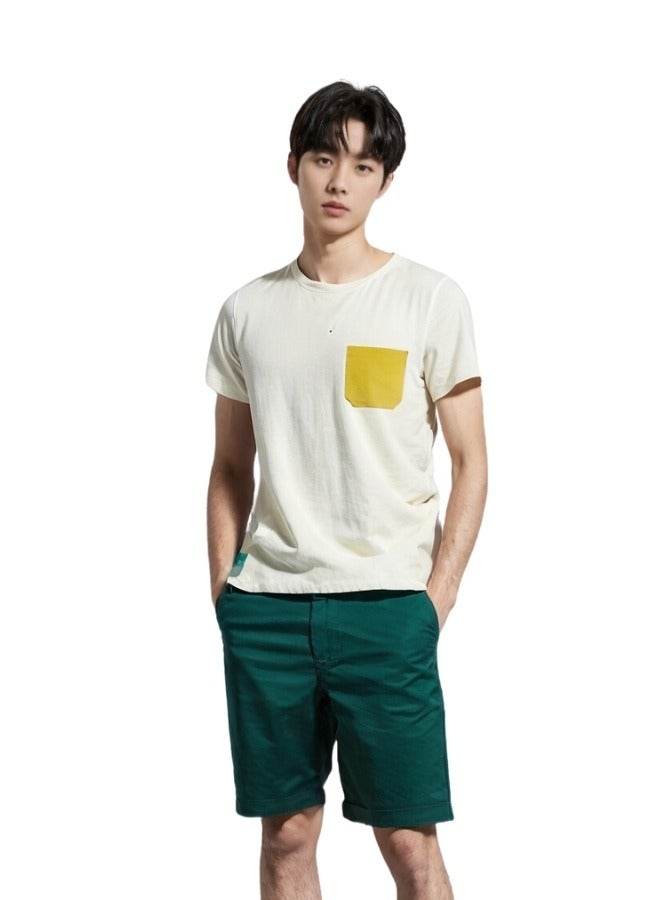 LoryLux Boys' White & Yellow Pocket T-Shirt – 100% Organic Cotton, Short Sleeve - Image 2
