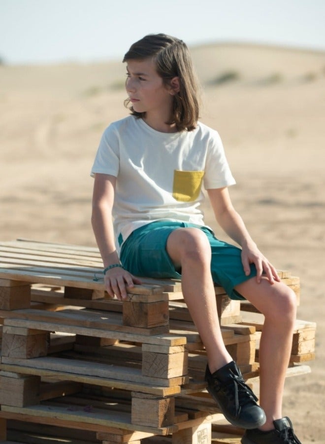 LoryLux Boys' White & Yellow Pocket T-Shirt – 100% Organic Cotton, Short Sleeve - Image 5