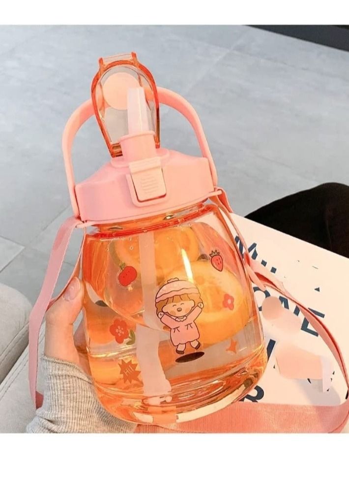 1500 ML Cute Water Bottle with Straw handle and Stickers Pink Bottle Aesthetic Water Bottle for Women Sports Suitable for Travel Long Distance with Large Capacity - Image 3