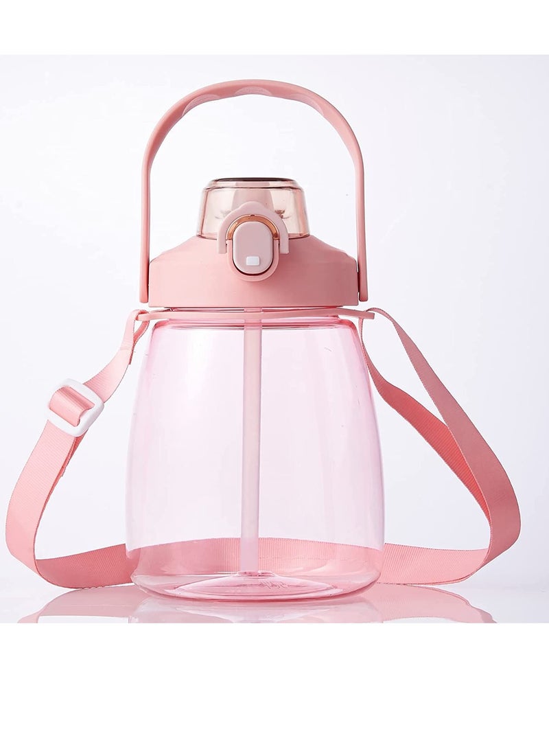 1500 ML Cute Water Bottle with Straw handle and Stickers Pink Bottle Aesthetic Water Bottle for Women Sports Suitable for Travel Long Distance with Large Capacity - Image 1